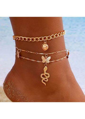 Gold Butterfly Design Alloy Anklet Set - unsigned - Modalova