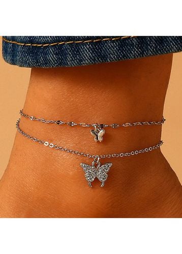 Silvery White Rhinestone Butterfly Alloy Anklet Set - unsigned - Modalova