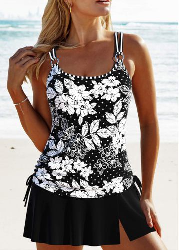 Circular Ring Floral Print Black Tankini Set - unsigned - Modalova