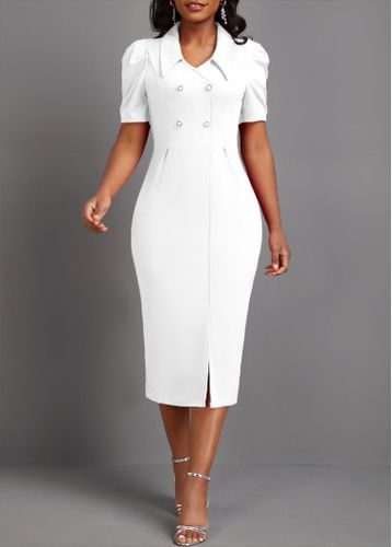 White Button Short Sleeve Bodycon Dress - unsigned - Modalova
