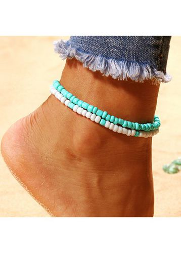 Mint Green Polyresin Beaded Layered Anklet - unsigned - Modalova