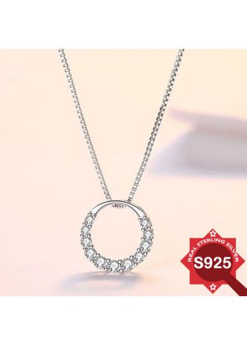 Silvery White Round 925 Silver Rhinestone Necklace - unsigned - Modalova