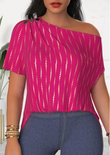 Hot Pink Geometric Print Short Sleeve T Shirt - unsigned - Modalova