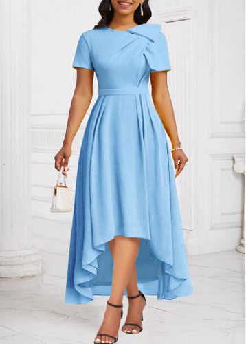 Light Blue Patchwork High Low Short Sleeve Dress - unsigned - Modalova