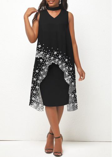 Black Layered Snowflake Print High Low A Line Dress - unsigned - Modalova
