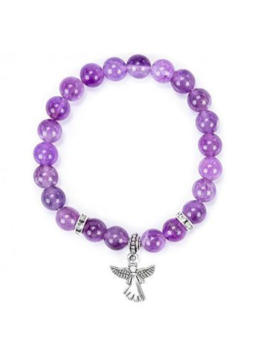 Purple Beaded Design Angel Pendant Bracelet - unsigned - Modalova