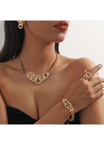 Gold Round Alloy Necklace Earrings and Wristband Set - unsigned - Modalova