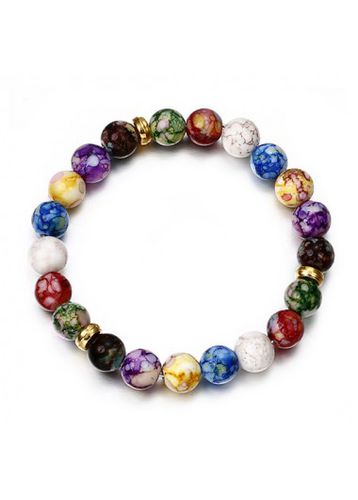 Multi Color Marble Beaded Agate Bracelet - unsigned - Modalova