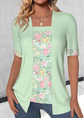 Light Green Fake 2in1 Floral Print T Shirt - unsigned - Modalova