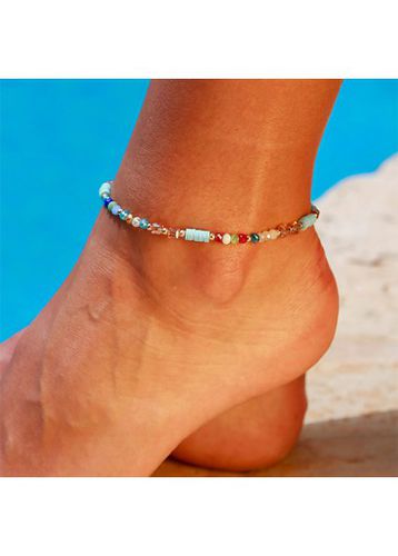 Multi Color Alloy Beaded Design Anklet - unsigned - Modalova