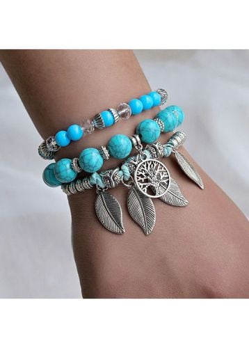 Mint Green Leaf Retro Bracelets Set - unsigned - Modalova