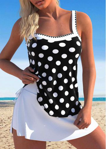 Split Polka Dot Black Tankini Set - unsigned - Modalova