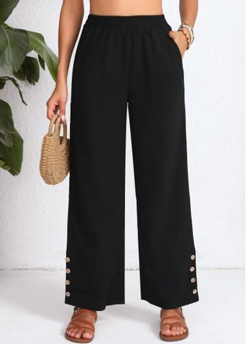 Black Button Elastic Waist High Waisted Pants - unsigned - Modalova