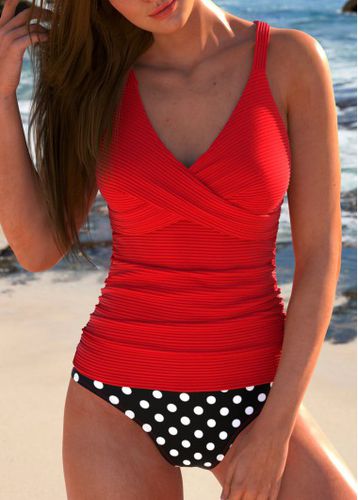 Criss Cross Polka Dot Red Tankini Set - unsigned - Modalova