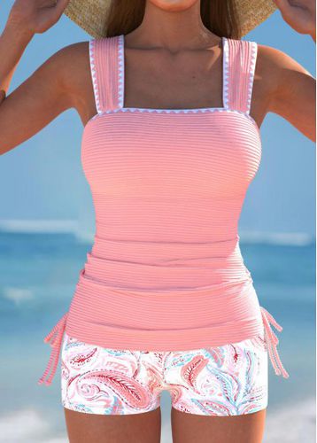 Drawstring Paisley Print Pink Tankini Set - unsigned - Modalova