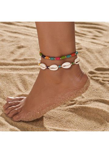 Beige Seashell Design Plastic Anklet Set - unsigned - Modalova