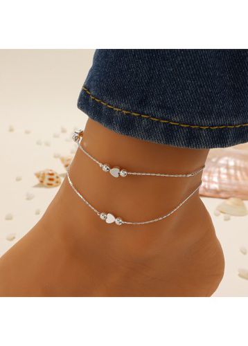 Silvery White Layered Heart Alloy Anklet - unsigned - Modalova