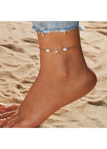 Gold Starfish Pearl Design Alloy Anklet - unsigned - Modalova