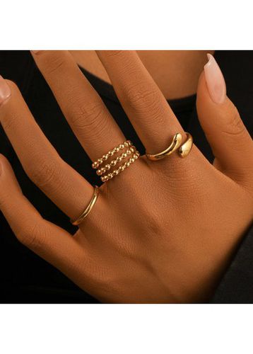 Gold Round Stainless Steel Opening Ring Set - unsigned - Modalova