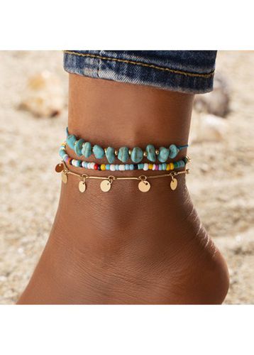 Beaded Mint Green Alloy Anklet Set - unsigned - Modalova