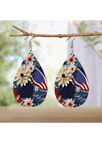 Floral American Flag Peacock Blue Teardrop Earrings - unsigned - Modalova