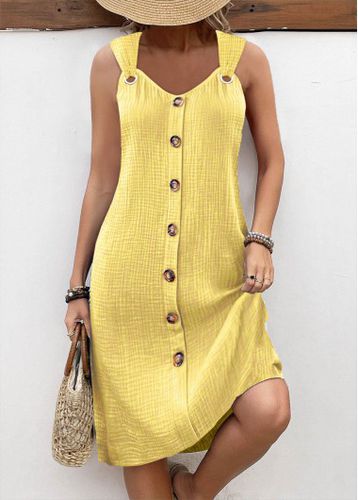 Light Yellow Breathable A Line Sleeveless V Neck Dress - unsigned - Modalova