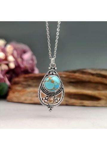 Mint Green Teardrop Turquoise Alloy Necklace - unsigned - Modalova