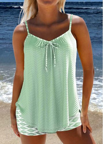 Bowknot Geometric Print Sage Green Tankini Set - unsigned - Modalova