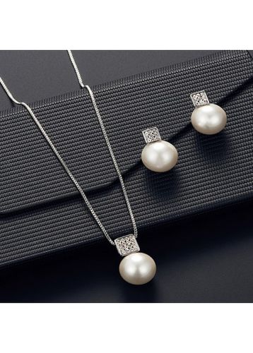 Silvery White Geometric Pearl Alloy Earrings - unsigned - Modalova