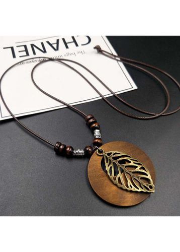 Dark Coffee Leaf Design Alloy Necklace - unsigned - Modalova