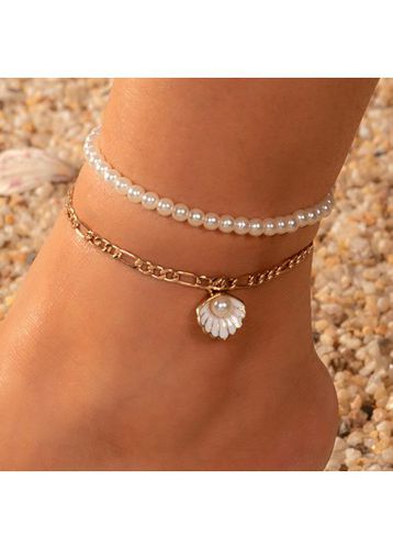 Gold Shell Design Pearl Alloy Anklets - unsigned - Modalova