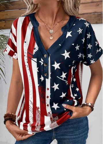 Multi Color Button American Flag Print T Shirt - unsigned - Modalova