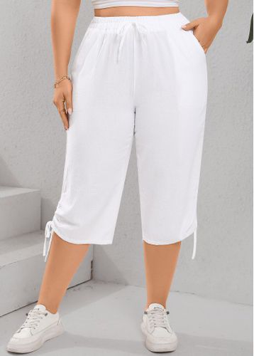 White Drawstring Regular Elastic Waist High Waisted Pants - unsigned - Modalova