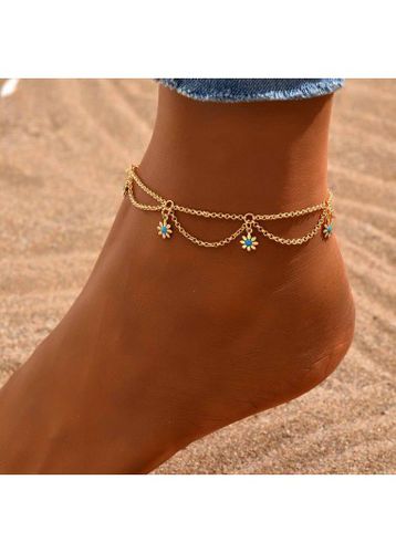 Gold Copper Floral Layered Design Anklet - unsigned - Modalova