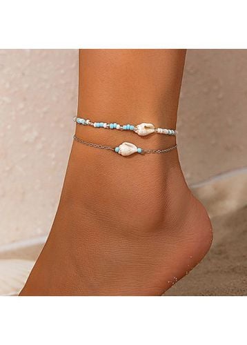 Silvery White Shell Design Polyresin Anklet Set - unsigned - Modalova