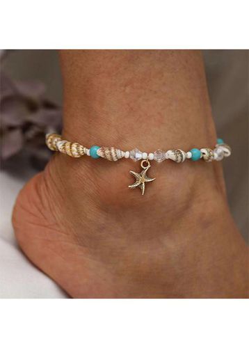 Gold Shell Starfish Beaded Design Anklet - unsigned - Modalova