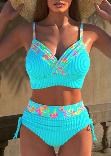 Jacquard Floral Print Cyan Bikini Set - unsigned - Modalova