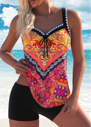 Bowknot Tribal Print Multi Color Tankini Top - unsigned - Modalova