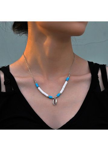 Neon Blue Shell Beaded Detail Necklace - unsigned - Modalova