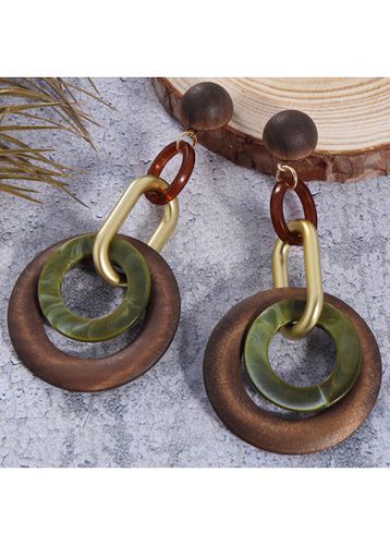 Dark Coffee Round Design Wood Earrings - unsigned - Modalova