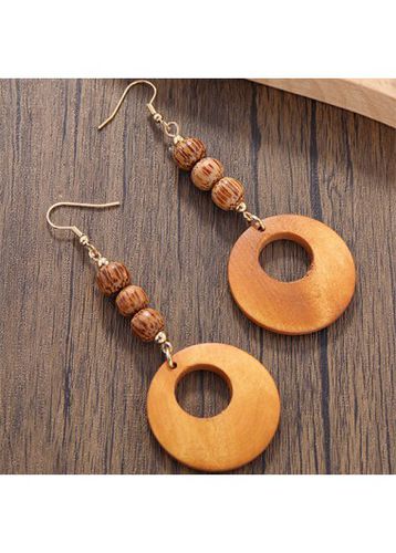 Neon Orange Round Wood Cutout Earrings - unsigned - Modalova