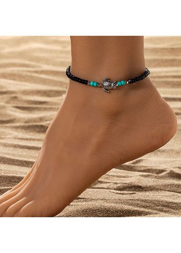 Black Turtle Design Beaded Polyresin Anklet - unsigned - Modalova