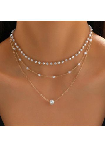 Silvery White Pearl Layered Alloy Necklace - unsigned - Modalova