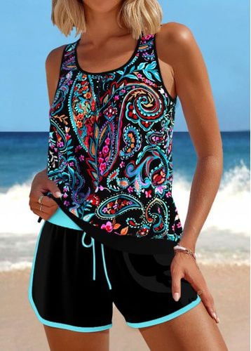 Contrast Binding Paisley Print Black Tankini Set - unsigned - Modalova