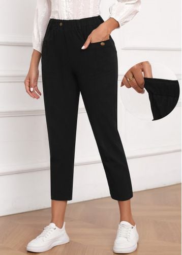 Black Patchwork Elastic Waist High Waisted Pants - unsigned - Modalova