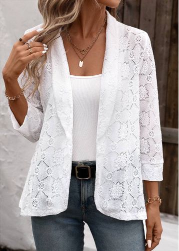 White Lace Embroidery 3/4 Sleeve Light Cardigan - unsigned - Modalova