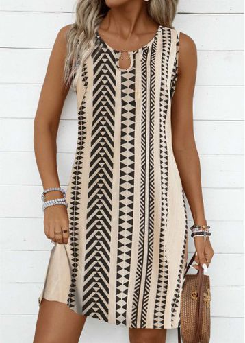 Light Camel Circular Ring Striped A Line Sleeveless Dress - unsigned - Modalova