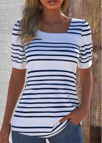 White Asymmetry Striped Short Sleeve Asymmetrical Neck T Shirt - unsigned - Modalova