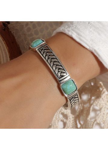 Silver Round Alloy Retro Design Bracelet - unsigned - Modalova