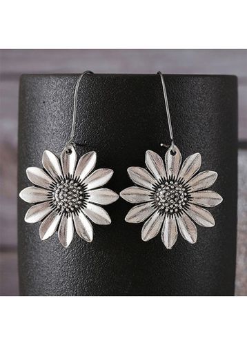 Silvery White Alloy Sunflower Design Earrings - unsigned - Modalova